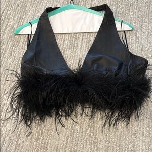 Black Feather Trim Halter Top